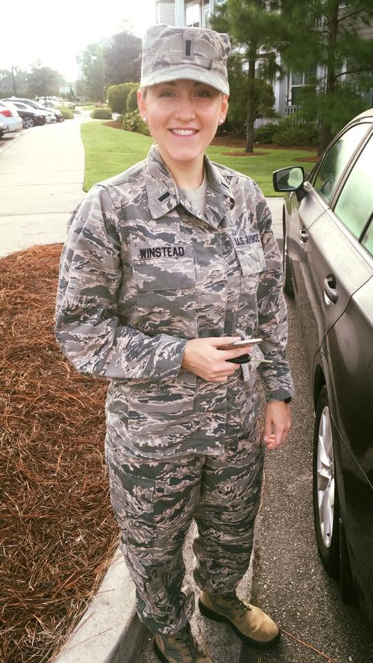 Chelsea Winstead in her U.S. Air Force uniform